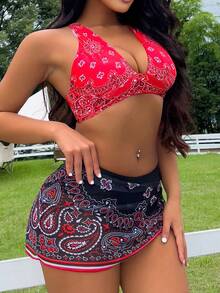 Women's Two-Piece Swimwear Bikini, Sexy Swimwear For Beach Vacation, Summer - Red - View 3