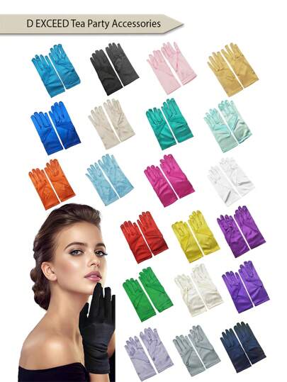 D EXCEED 1双/3双女士缎面歌剧手套 - 婚礼新娘手套茶会手套服装 1920 年代轻佻女郎配饰教师礼物 短款 中长款 万圣节