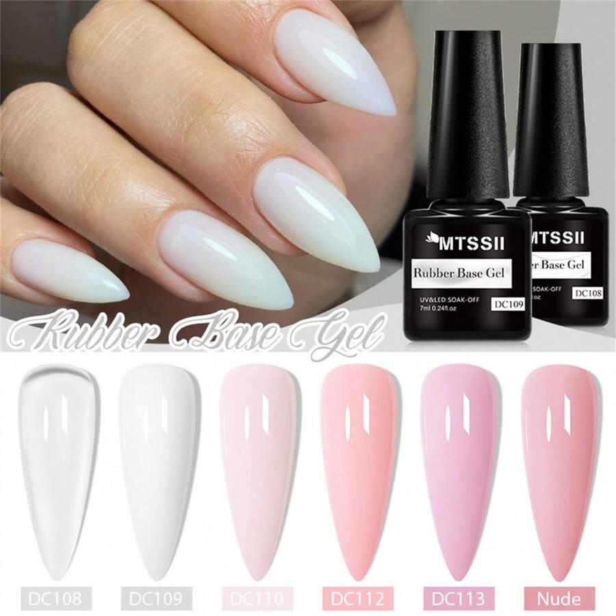 6件套橡胶底胶指甲油套装，夏季粉色美甲，7毫升裸色橡胶底胶指甲油，美甲遮瑕色涂层，半永久UV结构凝胶指甲油，可卸UV橡胶底胶，美甲套装，美甲用品，美甲设计，家用沙龙美甲，女士礼物