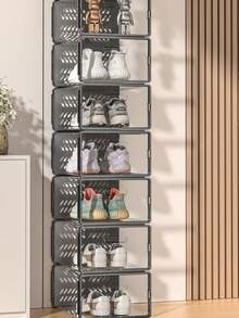 1pc Japanese-Style Drawer Type Plastic Shoe Box, Foldable Clear Plastic Box, Dust-Proof Bedroom Shoe Storage Container With Flip Cover, Shoe Organizer - Grey - View 2