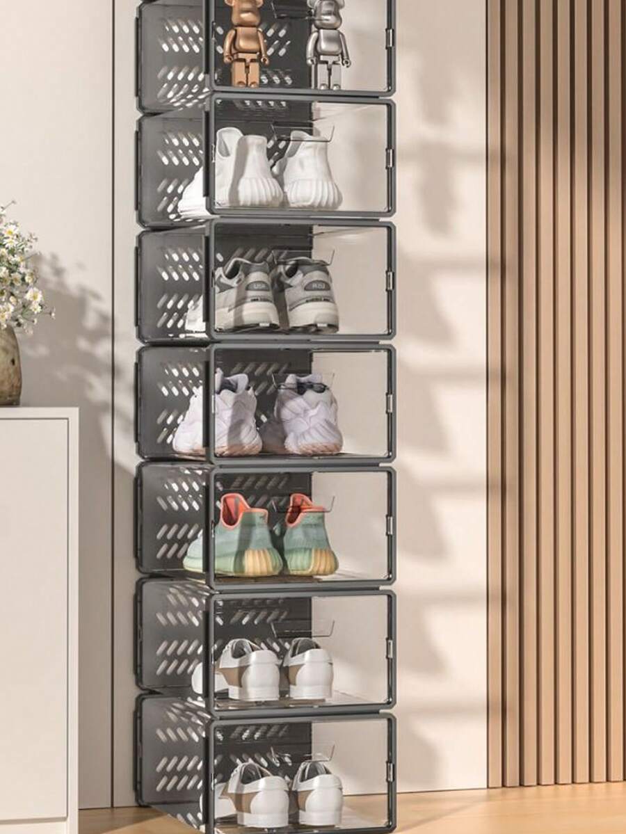 1pc Japanese-Style Drawer Type Plastic Shoe Box, Foldable Clear Plastic Box, Dust-Proof Bedroom Shoe Storage Container With Flip Cover, Shoe Organizer