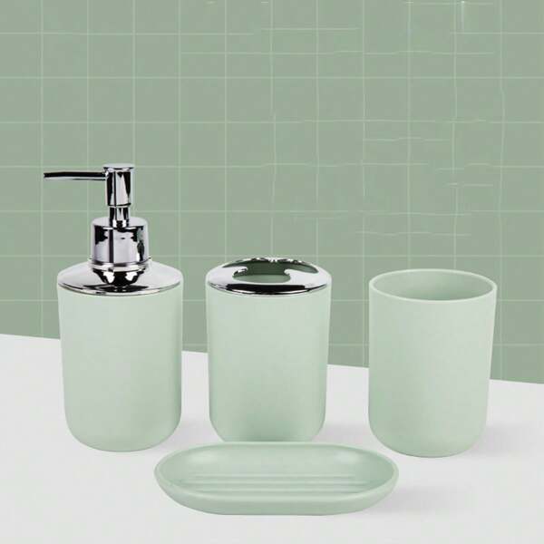 4pcs Bathroom Accessories Set, Including Cup, Soap Dish, Lotion Bottle And Toothbrush Holder Home Bathroom Decor Bathroom Accessories Bathroom Organizer Fall Decor Back To School Storage