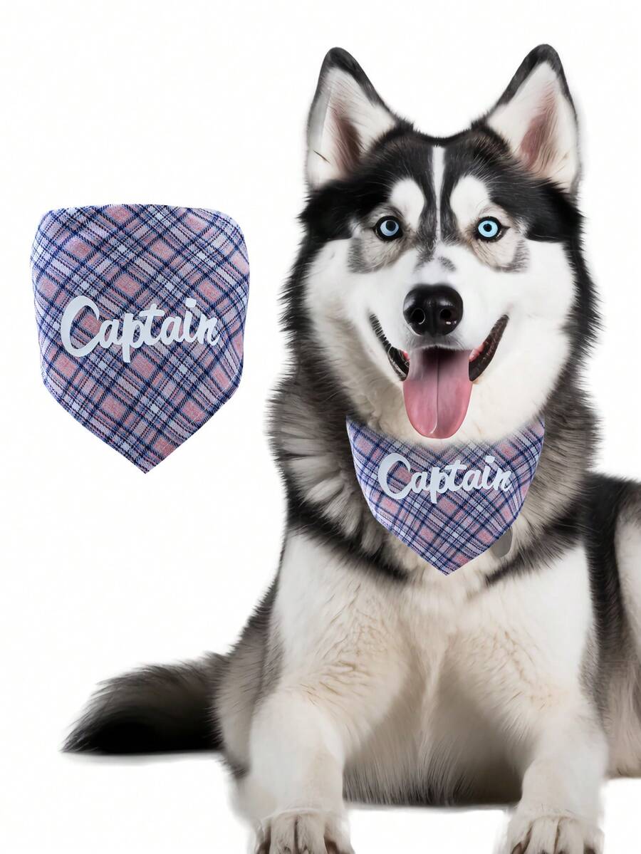 1入組寵物用品狗貓圍巾圍嘴 - 粉色隊長格紋三角巾 - 粉色 - 查看 1