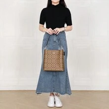 Coach Mollie 标志性帆布水桶包时尚女士简约斜挎包手提包单肩包中号卡其色 X 黑色 CA561 IMCBI - 棕色 - 查看 4