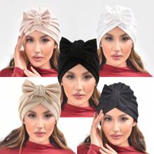 One New Solid Color Women's Knitted Beanie Bohemian Style Wrinkled Bowknot Turban Hat Soft Breathable Easy-To-Wear Comfortable Suitable For Everyday Use Winter Fall Valentine's Day Valentines