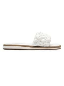 Women Square Open Toe Slide Sandals Slip On Braided Strap Slingback Flat Sandals Vacation Summer Beach Shoes - 白色 - 查看 7