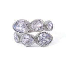 Uworld 1 Piece 18K Gold Plated Stainless SteelDesigner Stacked Teardrop Round Zirconia Open End RingUnisex Chunky RingCool StyleDaily Wear - Style2 - View 15