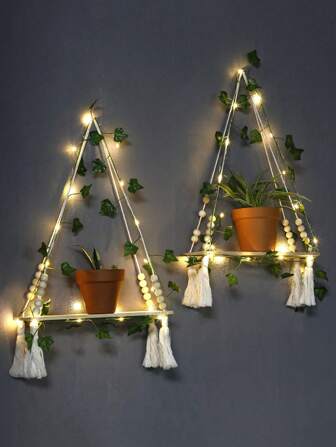 Artificial Ivy LED Light Strip With Wall Mounting Bracket, Suitable For Bedroom, Bathroom, Living Room, Kitchen, Wooden Hanging Plant Rack For Wall Decor (Batteries Not Included)