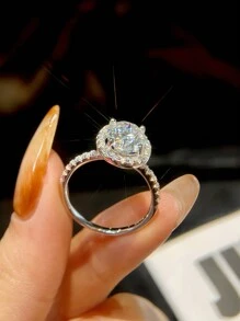 1 件 3 克拉四爪圆形设计 D 色莫桑石钻石女士订婚戒指，S925 纯银简约浪漫戒指、永恒戒指、结婚周年纪念戒指，奢华珠宝礼物送给女士 - 銀色 - 查看 4