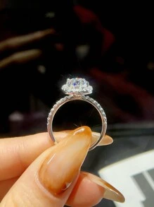 1 件 3 克拉四爪圆形设计 D 色莫桑石钻石女士订婚戒指，S925 纯银简约浪漫戒指、永恒戒指、结婚周年纪念戒指，奢华珠宝礼物送给女士 - 銀色 - 查看 6