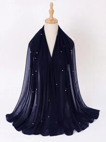 1pc Women Hijab Heavy Beaded Muslim Hijab Scarf - Black - View 6