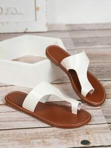 Sandalias de dedo en forma de anillo sencillas para mujer, blancas y de moda - Blanco - Ver 2