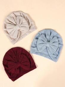 (Set Of 3) Newborn Knitted Breathable Baby Hats With Cute Bowknots, Elastic Infant Beanie