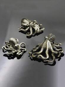 1件复古合金章鱼摆件，逼真的乌贼饰品，工艺礼品，茶道桌面装饰 - 彩色 - 查看 6