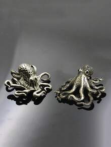 1件复古合金章鱼摆件，逼真的乌贼饰品，工艺礼品，茶道桌面装饰 - 彩色 - 查看 5