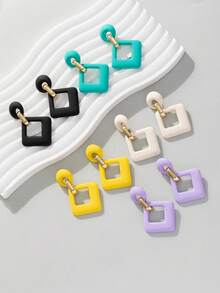 MESTILO 1 Đôi Bông Tai Màu Macaron Rỗng Hình Kim Cương Bằng Nhựa Đơn Giản Và Thời Trang, Thích Hợp Cho Phụ Nữ Đeo Hàng Ngày - kim cương - Xem 1