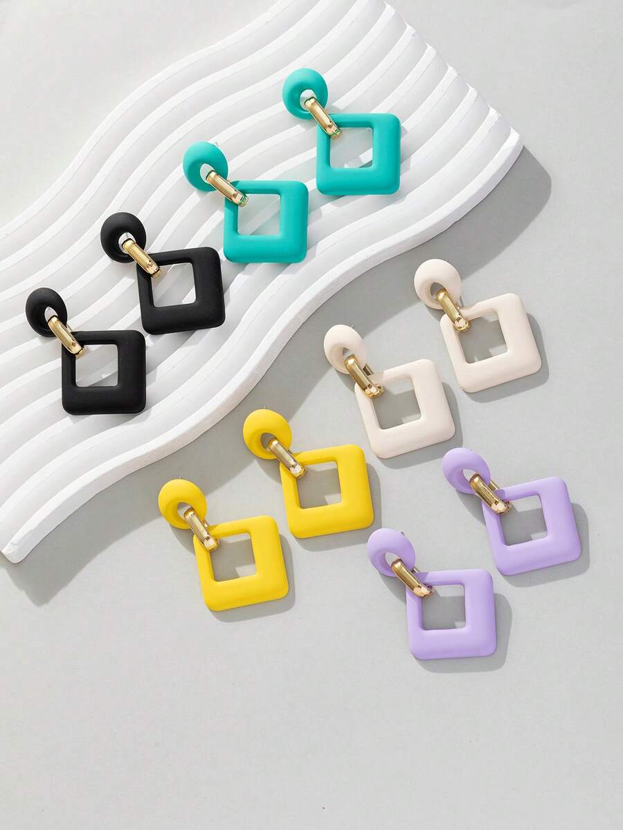 MESTILO 1 Đôi Bông Tai Màu Macaron Rỗng Hình Kim Cương Bằng Nhựa Đơn Giản Và Thời Trang, Thích Hợp Cho Phụ Nữ Đeo Hàng Ngày - kim cương - Xem 1