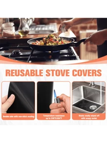 9 pièces Ensemble de 9 couvre-plaques de cuisinière à gaz, couvre-fente en silicone, protecteur de plaque de cuisson antiadhésif lavable et réutilisable. Bande d'étanchéité anti-huile et anti-salissure pour cuisinière à gaz. Tapis de protection pour cuisinière à gaz, tapis de nettoyage de cuisinière, tapis anti-huile pour une utilisation intégrée dans la cuisine. - Noir - Voir 6