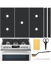 9 pièces Ensemble de 9 couvre-plaques de cuisinière à gaz, couvre-fente en silicone, protecteur de plaque de cuisson antiadhésif lavable et réutilisable. Bande d'étanchéité anti-huile et anti-salissure pour cuisinière à gaz. Tapis de protection pour cuisinière à gaz, tapis de nettoyage de cuisinière, tapis anti-huile pour une utilisation intégrée dans la cuisine. - Noir - Voir 5