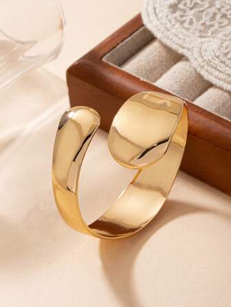 1pc European And American Fashion Gold-Plated Face Shaped Bangle, Suitable For Women's Daily Wear