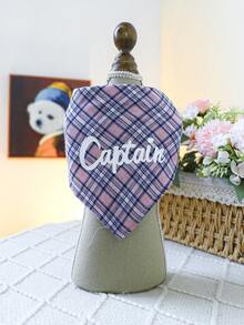 1入組寵物用品狗貓圍巾圍嘴 - 粉色隊長格紋三角巾 - 粉色 - 查看 3