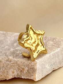 1pc Fashionable French Star Ring, Stainless Steel Plated With 18K Gold, Yellow Starfish Open-Ended Ring, Adjustable Size, Versatile Ring For Women, Suitable For Mother Day, Halloween, Gift