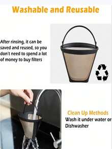 1 buah Saringan Kopi Stainless Steel/Nylon, Saringan Kopi Tuang yang Dapat Digunakan Kembali Tanpa Kertas, Cangkir Corong Saringan Kopi Tetes, Cocok untuk Berbagai Mesin Kopi, (Desain Pegangan Mungkin Berbeda pada Setiap Batch Produksi) - Hitam - View 7