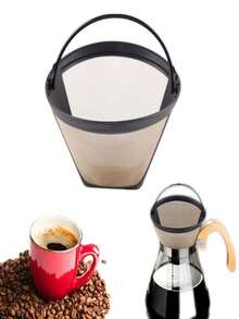 1 buah Saringan Kopi Stainless Steel/Nylon, Saringan Kopi Tuang yang Dapat Digunakan Kembali Tanpa Kertas, Cangkir Corong Saringan Kopi Tetes, Cocok untuk Berbagai Mesin Kopi, (Desain Pegangan Mungkin Berbeda pada Setiap Batch Produksi) - Hitam - View 8