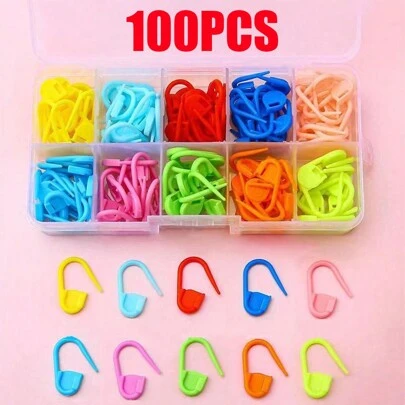 100 个带收纳盒的混合颜色别针，DIY 针织标记，适用于标记、艺术和工艺品、缝纫、珠宝制作（颜色随机）