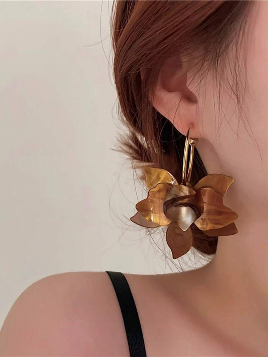 1对小众设计法式复古花朵耳环白色花瓣优雅耳环银针女新款夸张 - 花朵 - 查看 1