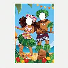 1.5*1M/1.8*0.9M夏威夷風格的草裙舞派對裝飾，有趣的露臉塑膠背景牆 - 夏威夷趣味露臉背景布 - 查看 6