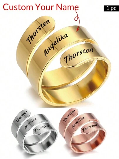 1pc Personalized Men Name Ring, Custom Name Ring For Father's Day Customized Stainless Steel Engrave Name Initial Stacking Ring Gift For Men Father Dad Husband Boyfriend Son Gold Silver,Gold,Silver,Rose Gold,Stylish,Colorful,Vintage,Simple,Unisex,Casual,Cuties,Custom,Personalized,Unique,Ideal Gifts For Him,Ideal Gifts For Her,Her,Boyfriend,Girlfriend,Dad,Mom,Family,Friends,For Anniversaries,For Birthdays,For Graduation,For Prom,For Party,Stainless Steel Jewelry,Customized Fashion Word Rings,Vintage Outfit