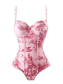 Maiô Modesto de Peça Única com Controle de Barriga, Traje de Banho Estilo Francês Retrô com Saia de Cobertura, Adequado para Férias, Praia, Spa de Verão