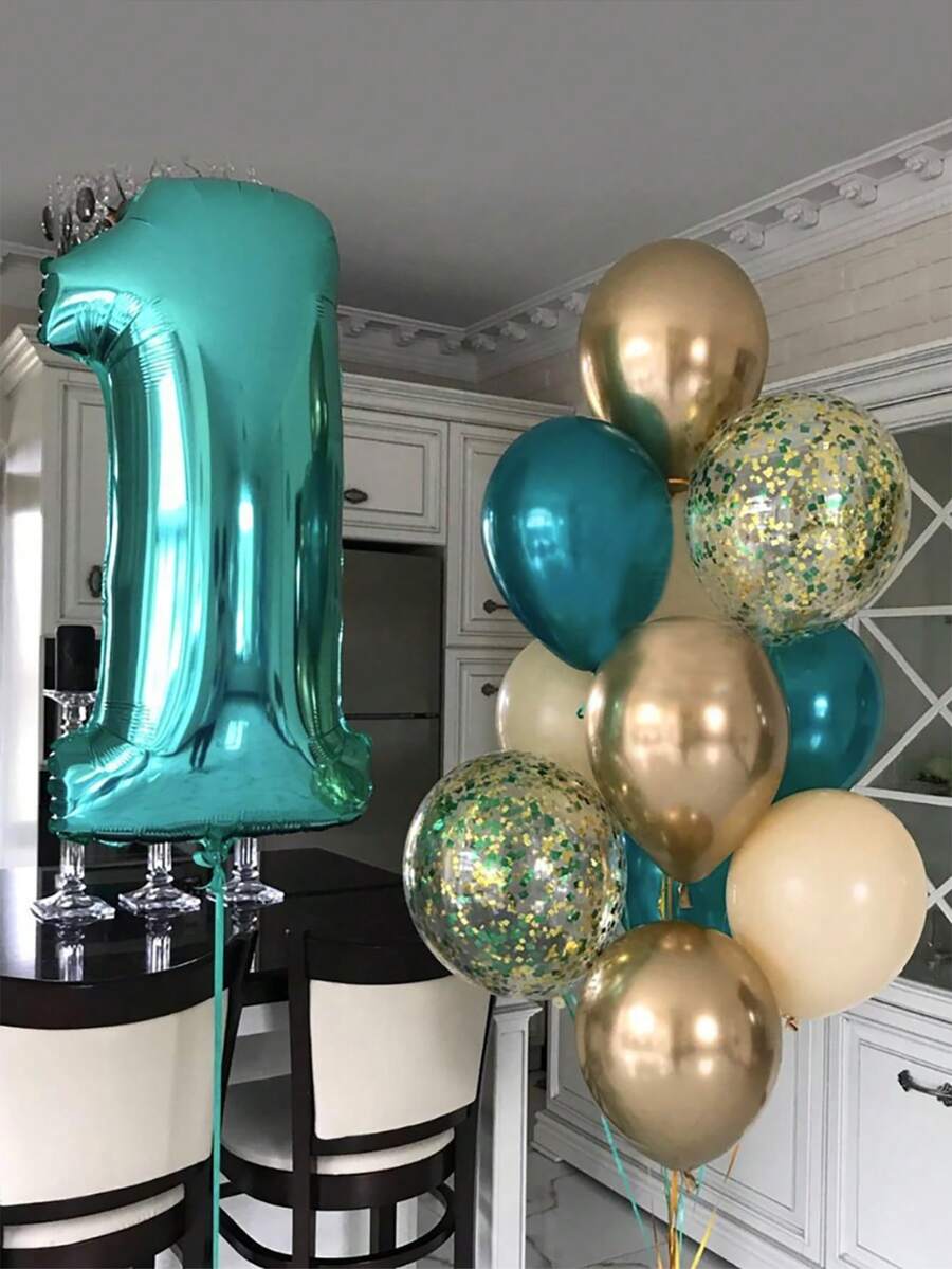 14pcs Navy Blue Number Latex Birthday Balloon Set, Photo Taking, Decoration For Birthday Party Background - Multicolor - View 1