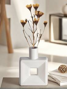 1pc Black/White Ceramic Vase, Square Vase Home Decoration Minimalist Nordic Bohemian Style, Suitable For Living Room, Shelf, Table, Bookshelf, Fireplace And Entryway Decoration Vase Festival Decoration Gifts Birthday Graduation Back To School Room Decor School Supplies Flower Vase Glass Vase