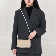 Coach Anna 折叠手拿包 女士斜挎包 标志性帆布 3036 IMDQC - 卡其色 - 查看 3