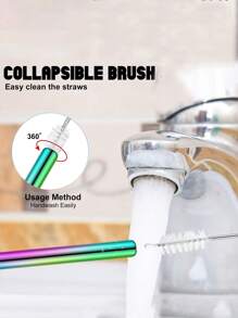 3pcs/Set Reusable Telescopic Straw 304 Stainless Steel Metal Straw With Cleaning Brush Portable  Drinking Straw Set - Multicolor - View 7