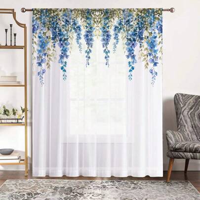 1 peça Cortina Transparente e Leve com Estampa de Glicínias Elegante - Iluminação Suave e Adequada para Decoração de Janelas em Casa, Hotel e Apartamento