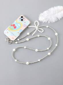 珍珠串珠蝴蝶结手机挂绳，带透明卡夹，适合送给母亲、家人、朋友、生日、节日的礼物，手机挂饰，手机链 - 彩色 - 查看 10