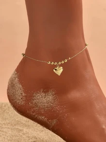 1pc Exquisite Heart Pendant Anklet Stainless Steel Jewelry, Vintage Elegant Style, Creative Gift For Women - Gold - View 2