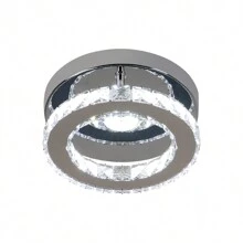 Round LED Crystal Ceiling Light Chrome 15W D20CM Tri-Color Variable Light With Beads In The Center