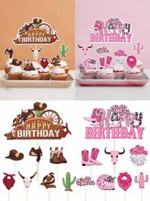 8 piezas Decoraciones de pastel de vaquero y vaquera con sombrero y bota, cumpleaños de vaquero y vaquera para fiesta temática del oeste, suministros y favores para fiesta - Multicolor - Ver 1