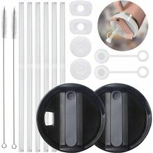 杯子用品套裝，包括6個防漏蓋、6根吸管、2根吸管刷和2個40盎司杯子帶手柄的H2.0蓋 - 彩色 - 查看 12