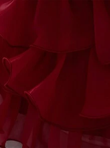 Baby Girl Sequin Bow Layered Tulle Cake Puff Princess Dress, & Elegant For Birthday Party, Wedding, No Headband Included - Burgundy - View 8