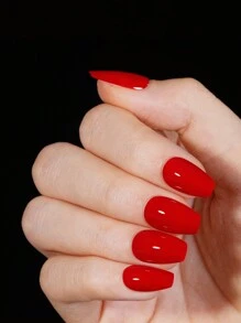 24入組短棺形、短方形、短橢圓形膠片指甲，共12個不同尺寸大小的大紅色假指甲，適用於家居DIY指甲藝術裝飾壓克力指甲供應 - 紅色 - 查看 11