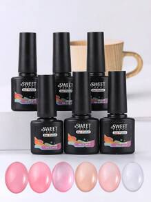 6入組果凍裸色凝膠指甲油套裝，白色、粉色、橘色 顏色，7毫升凝膠指甲油，可以浸泡卸除，適用於UV指甲藝術，夏季DIY美甲沙龍及家居使用 - 彩色 - 查看 7