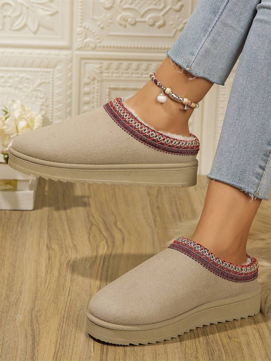 Fashionable Warm Short Boots, Slouchy Slip-On Thick-Soled Casual Shoes, Suitable For Indoor And Outdoor Activities Snow Boots