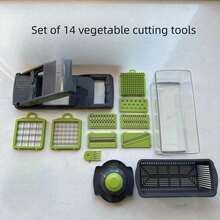 1 Set, Outdoor Camping Kitchen Vegetable Cutting Tool Set Of 14 Pieces, Lower Handle, Shredding, Slicing, And Mincing Tool Multifunctional Tool Set, 2024 New Model - Multicolor - View 4