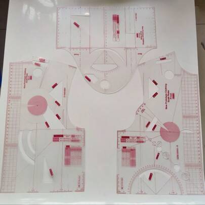 3入組透明時尚設計尺，1:1和1:3比例布料設計模板，適用於學生服裝原型設計，多尺寸繪圖尺