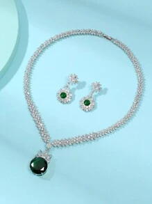 1 set/3 buc. Set de colier și cercei din zirconiu cubic la modă europeană și americană, decorați cu flori, bijuterii de ultimă generație pentru nunți și banchete, potrivite pentru ocazii de festivaluri pentru femei Valentine, mame, mame, ziua mamei, cadou